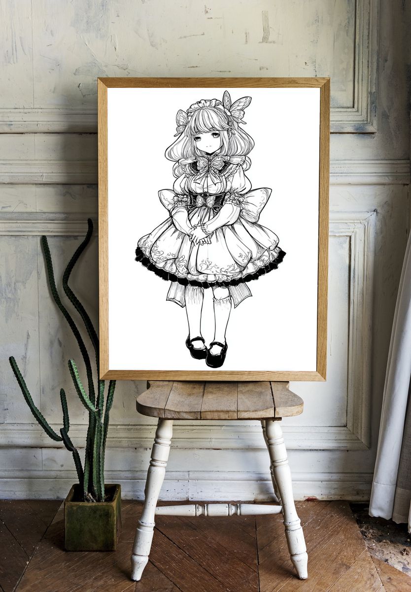 Butterfly Girl Line Art Poster. — room view 1