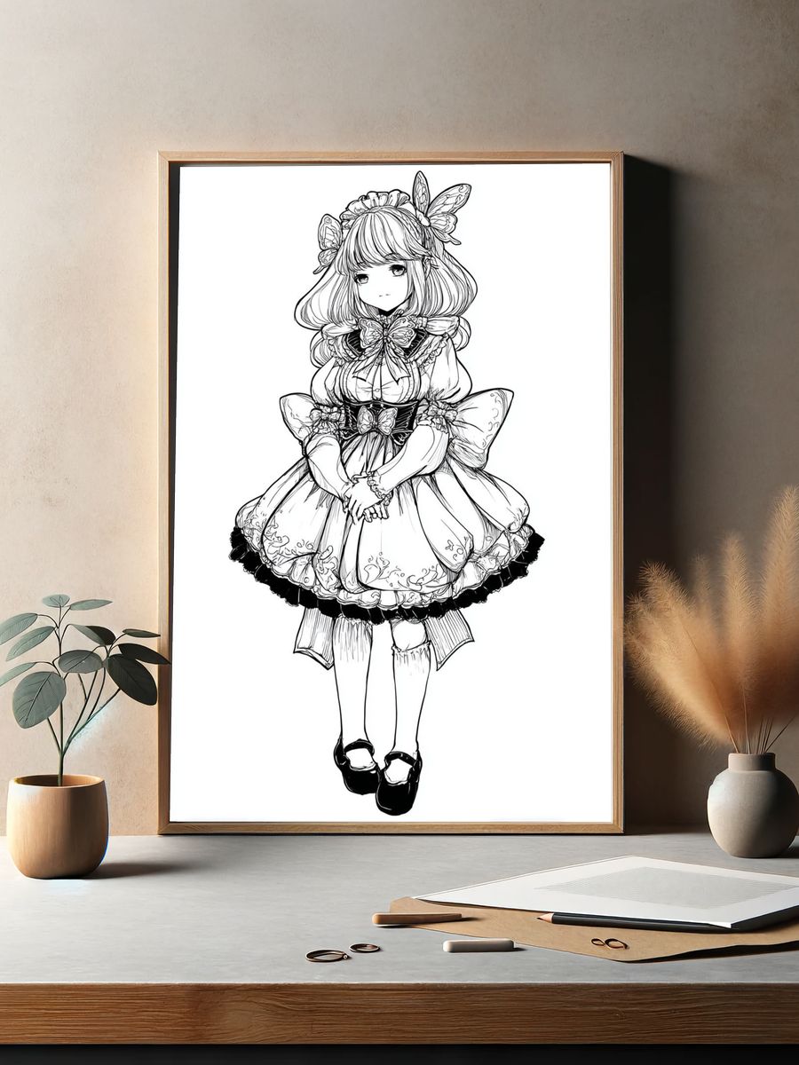 Butterfly Girl Line Art Poster. — room view 2