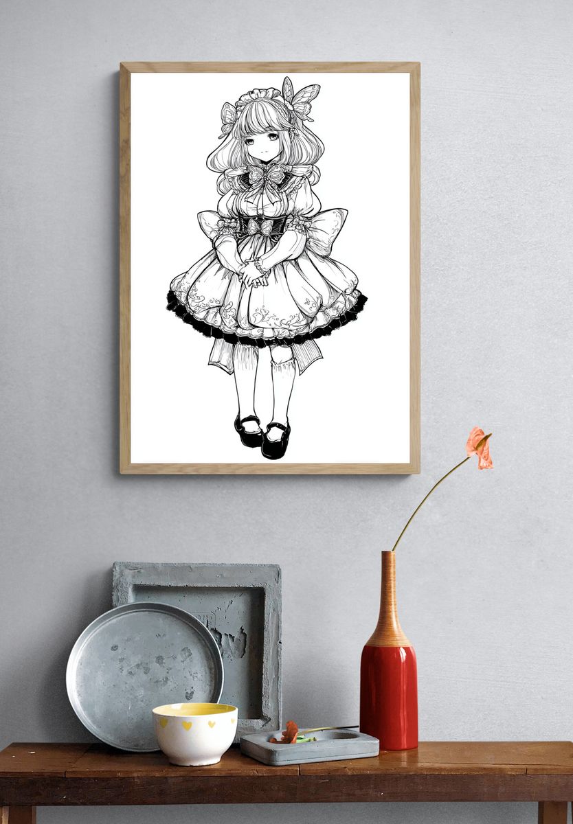 Butterfly Girl Line Art Poster. — room view 3