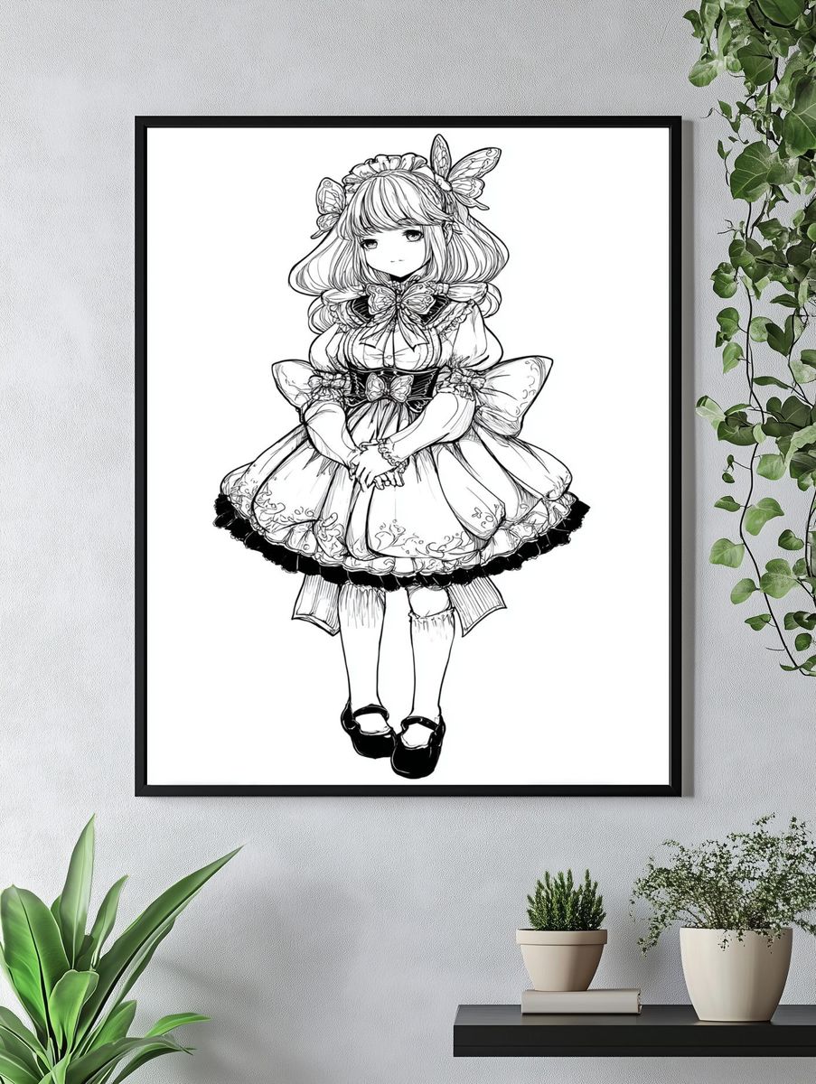 Butterfly Girl Line Art Poster. — room view 4