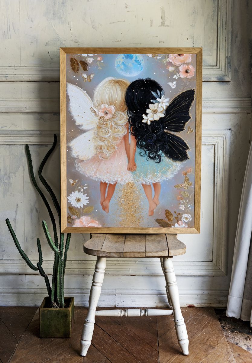 Twin Fairy Sisters Illustration Poster. room preview