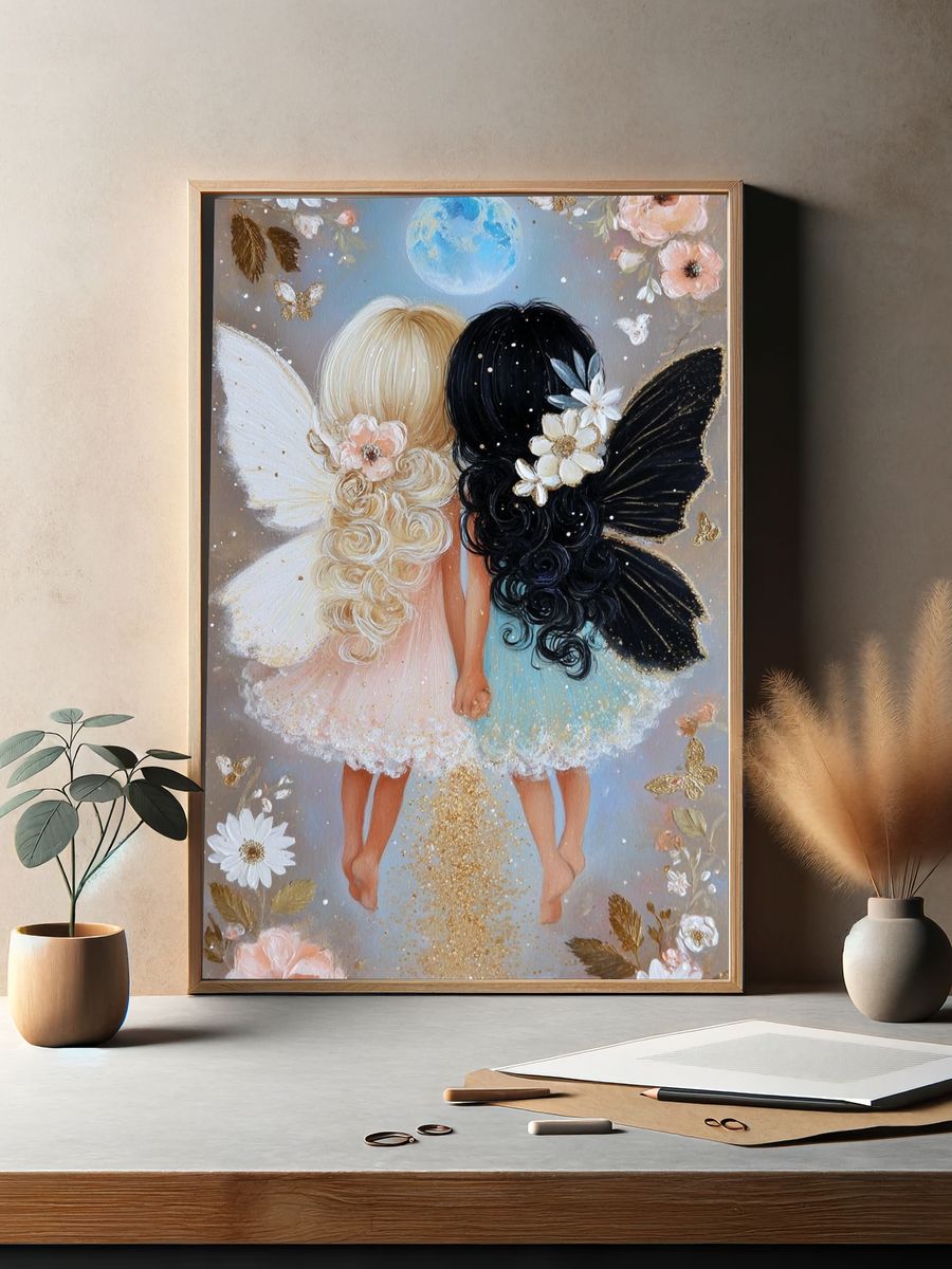 Twin Fairy Sisters Illustration Poster. — room view 2