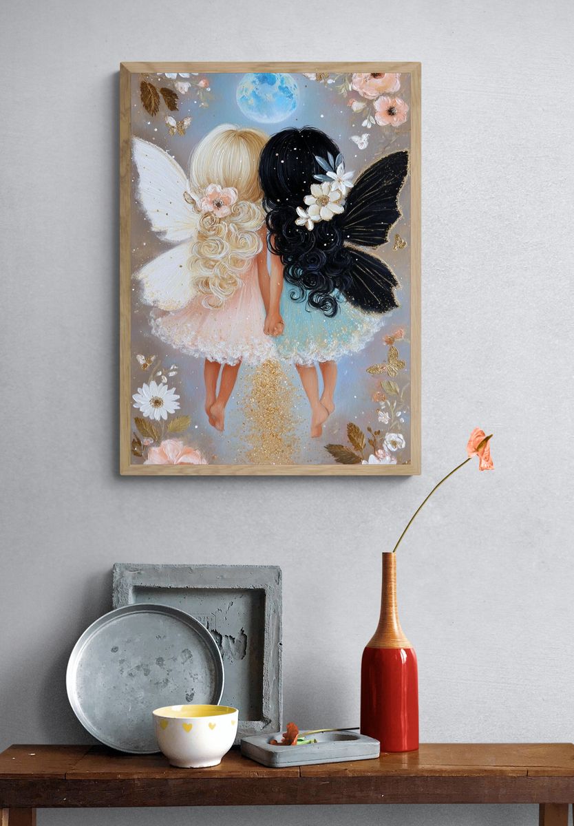 Twin Fairy Sisters Illustration Poster. — room view 3