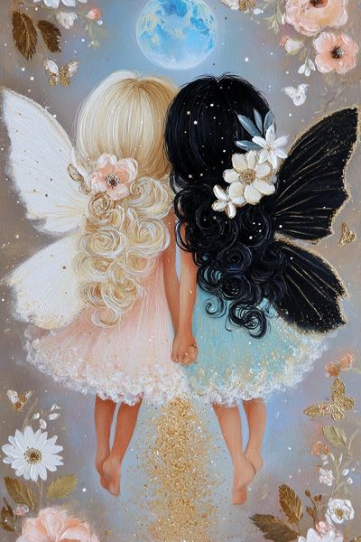 Twin Fairy Sisters Illustration Poster.