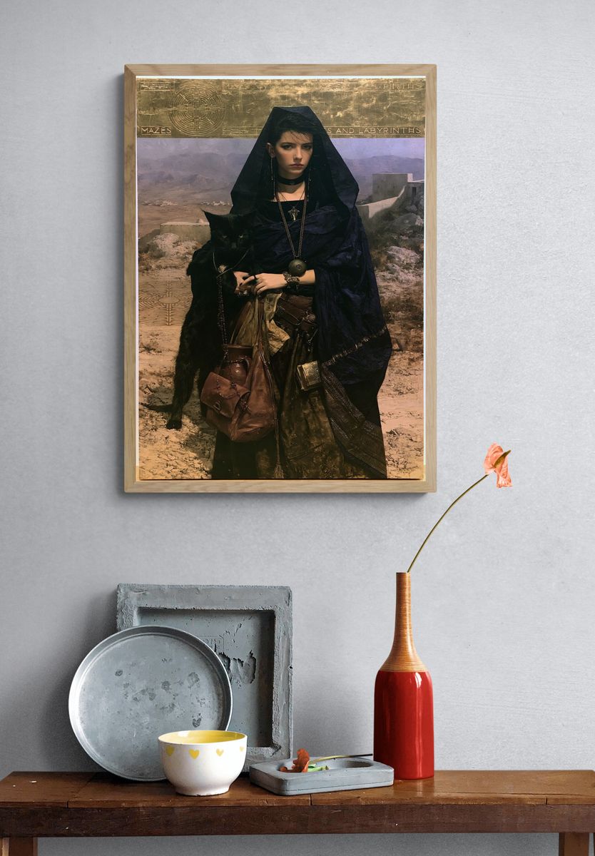 Mystic Woman with Cat Illustration Print. — room view 3