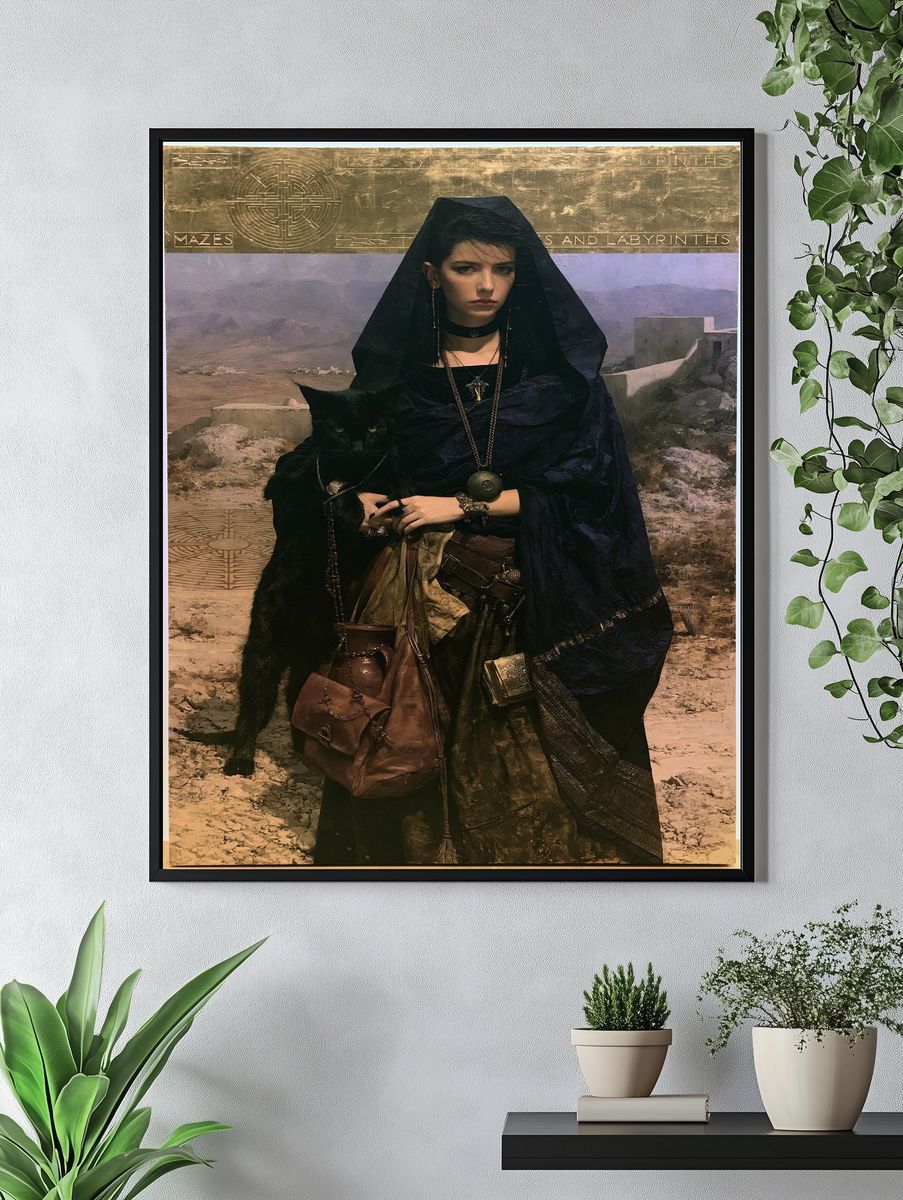 Mystic Woman with Cat Illustration Print. — room view 4