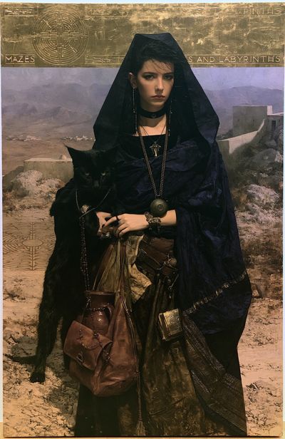 Mystic Woman with Cat Illustration Print.