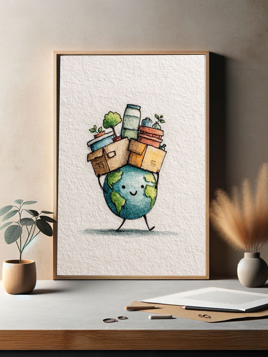 Cute Earth Carrying Plants Poster. — room view 2