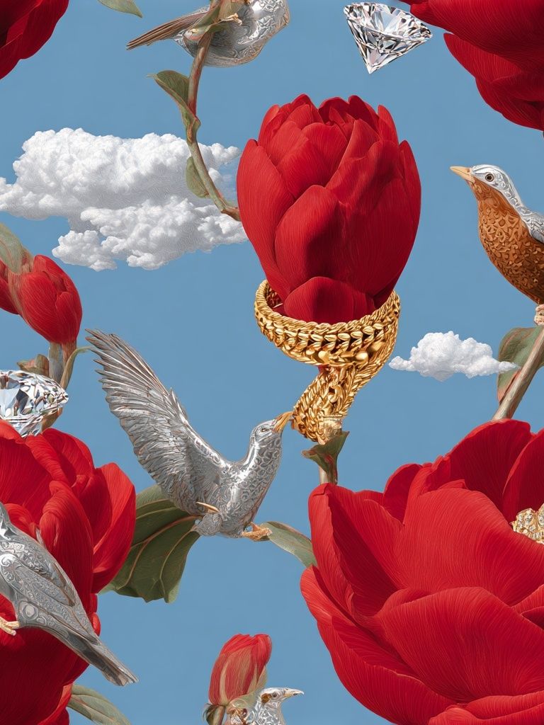 Surreal Floral Birds Print. poster — illustration art