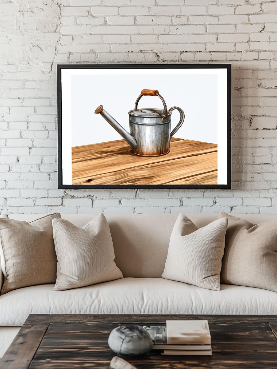 Rustic Watering Can Illustration Poster. — room view 1