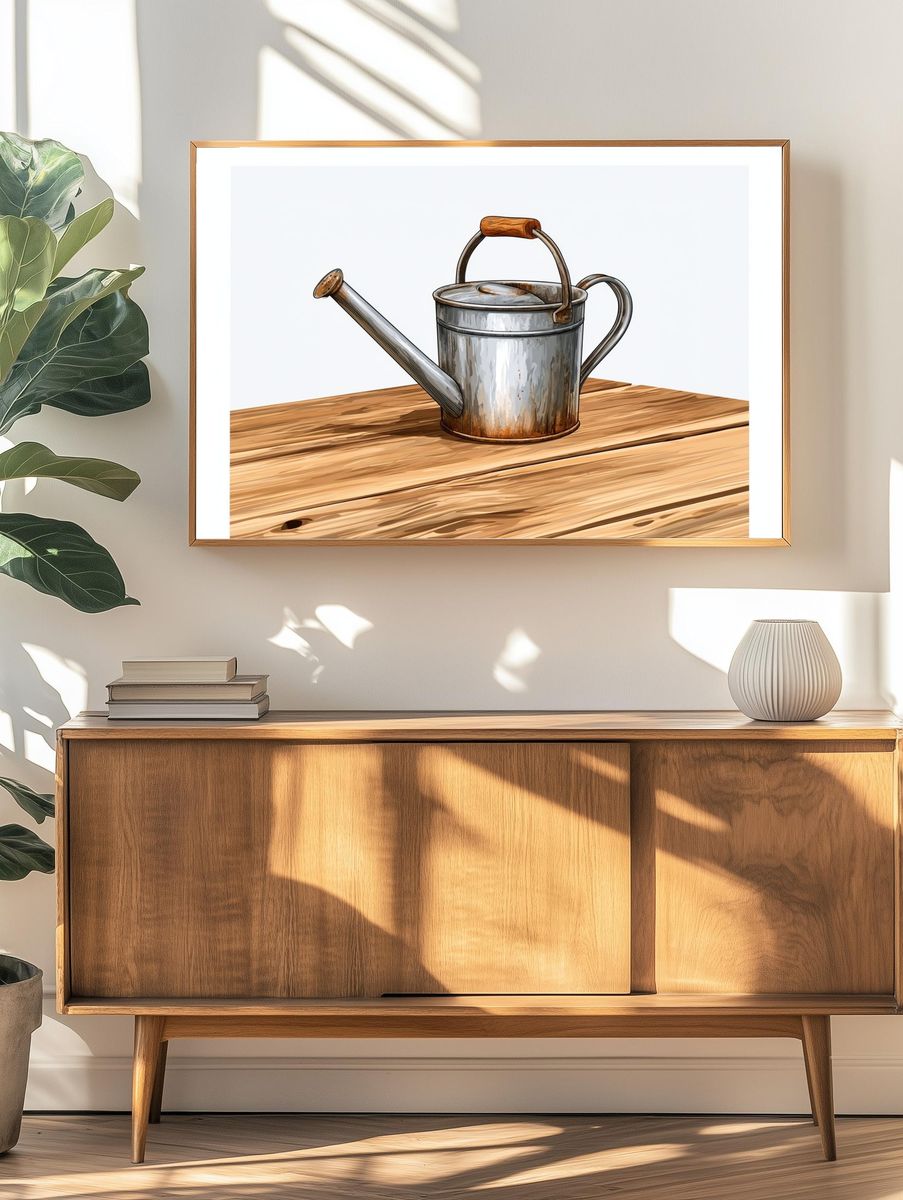 Rustic Watering Can Illustration Poster. — room view 3