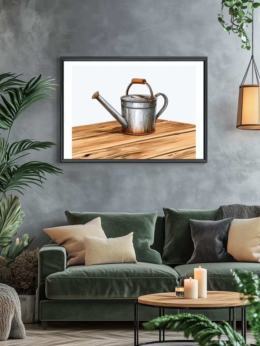 Rustic Watering Can Illustration Poster. — room view 4