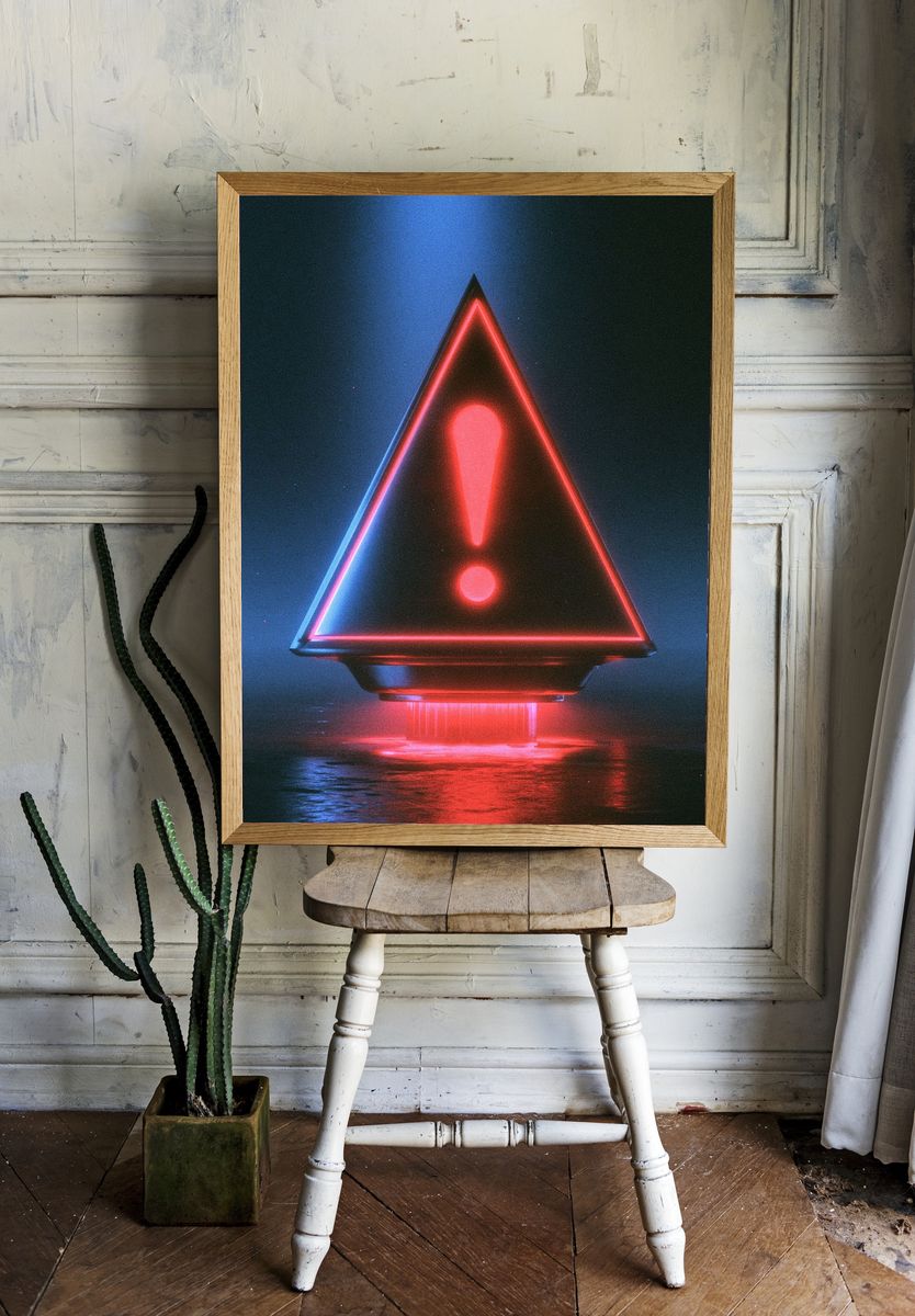 Neon Warning Triangle Poster. room preview