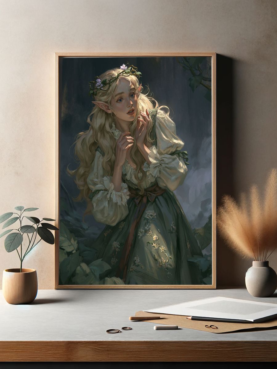 Elf Portrait Fantasy Illustration Poster. — room view 2