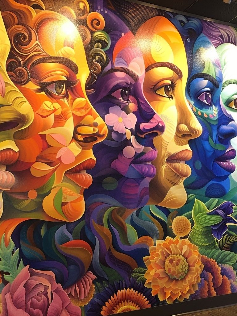 Rainbow Faces Floral Illustration Poster. poster — illustration art