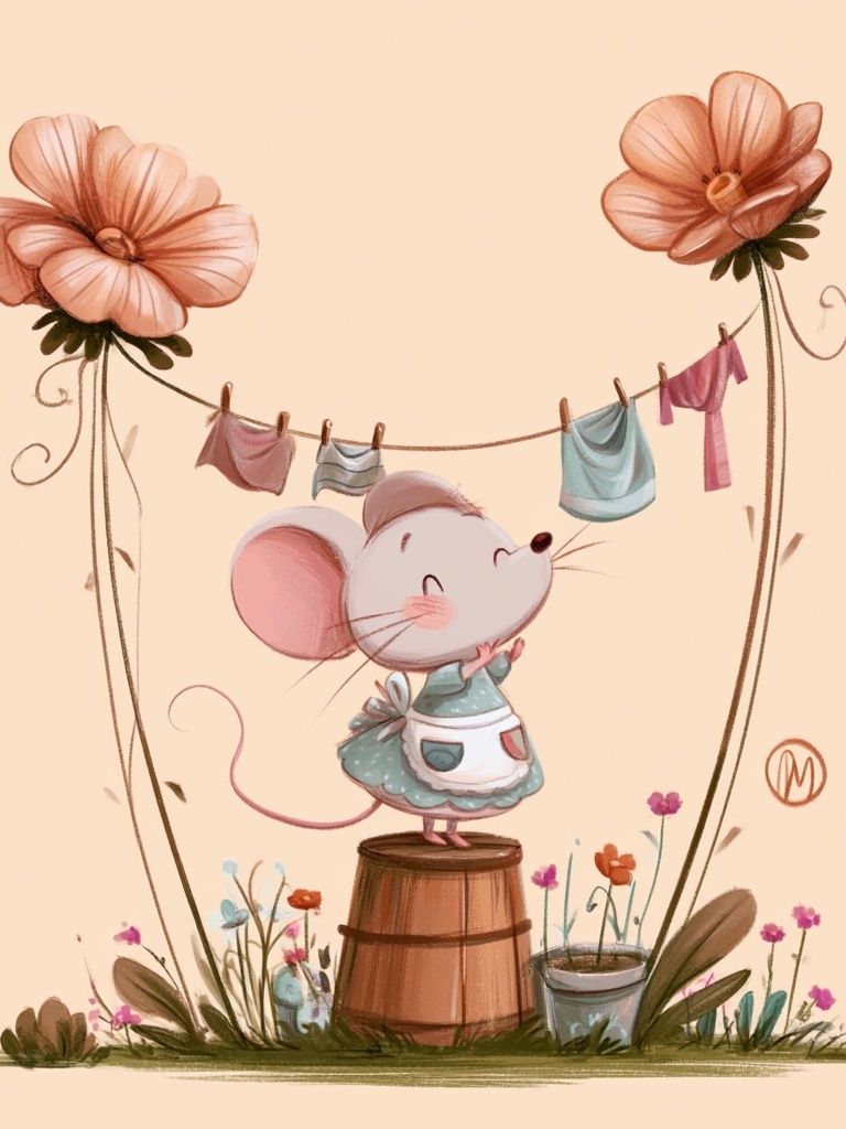 Mouse Garden Clothesline Illustration Poster. poster — illustration art