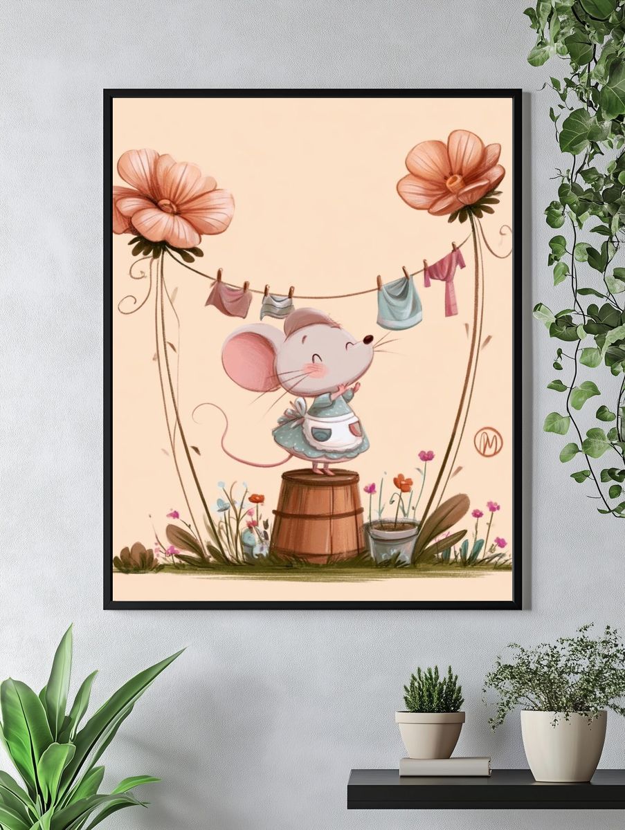 Mouse Garden Clothesline Illustration Poster. — room view 4