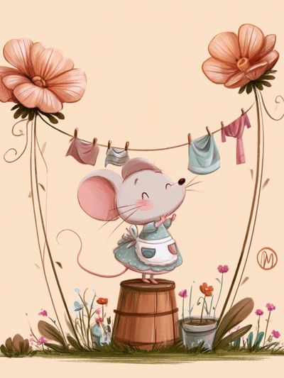 Mouse Garden Clothesline Illustration Poster.
