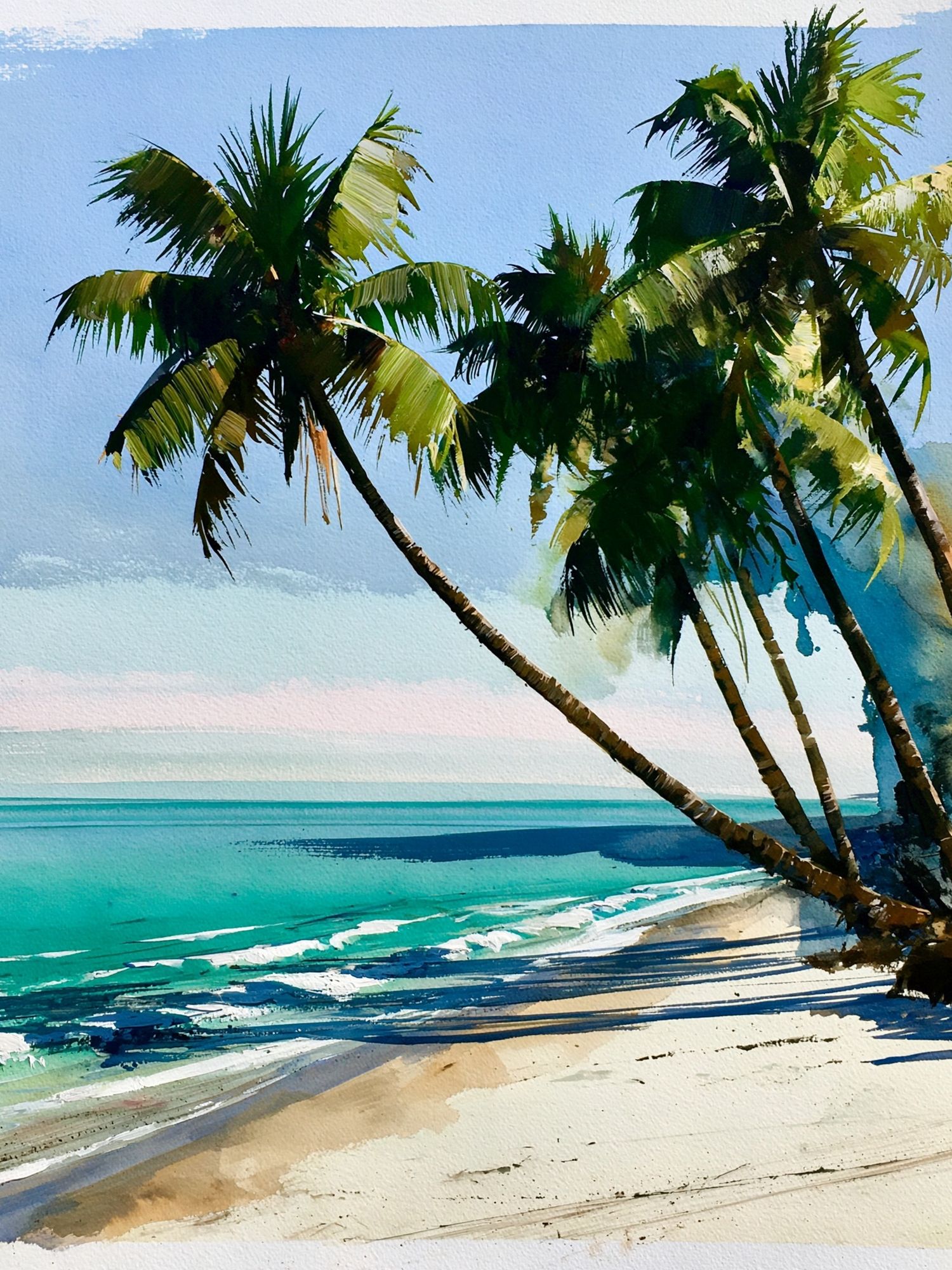 Tropical Palm Beach Watercolor Poster. poster detail