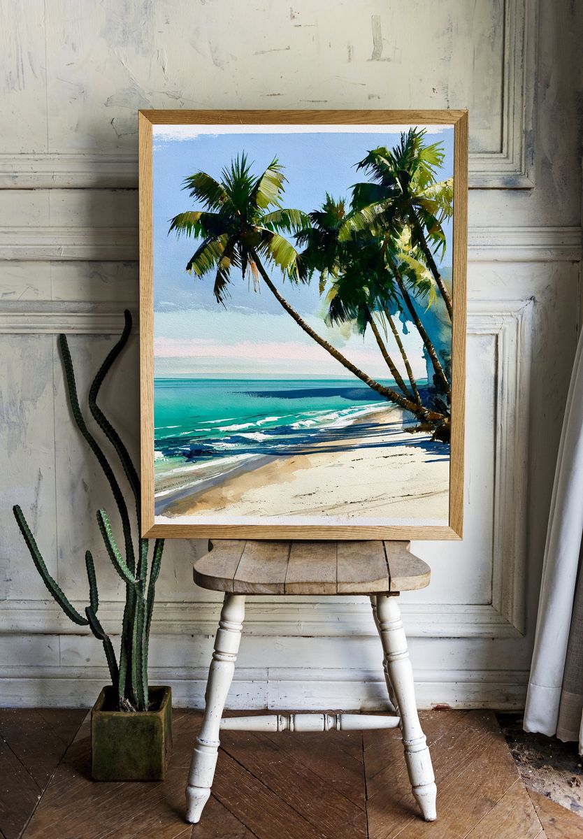 Tropical Palm Beach Watercolor Poster. — room view 1