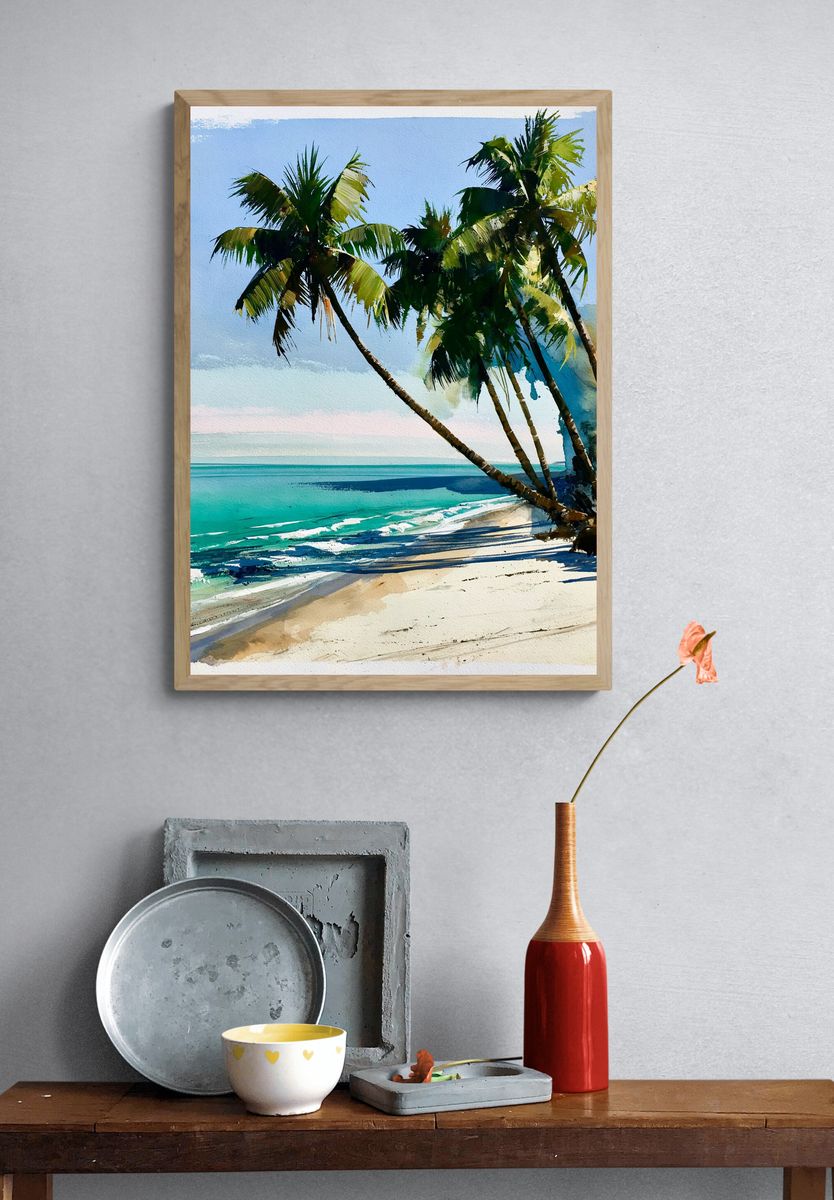 Tropical Palm Beach Watercolor Poster. — room view 3
