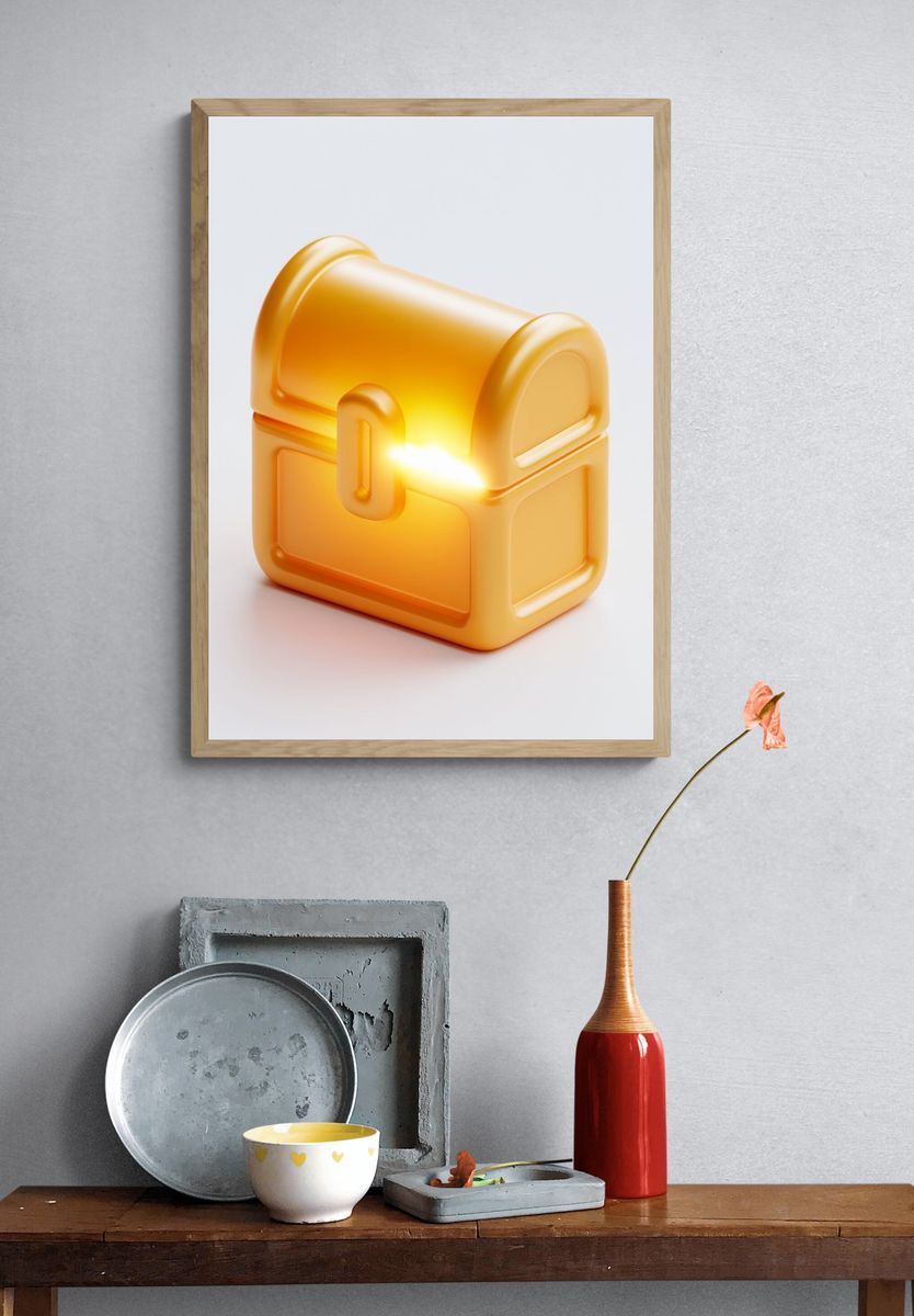 Golden Treasure Chest Illustration Poster. — room view 3