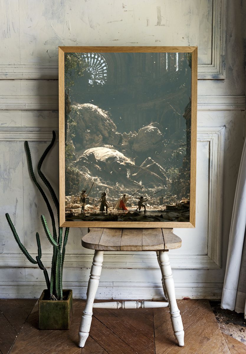 Fantasy Library Ruins Illustration Poster. room preview