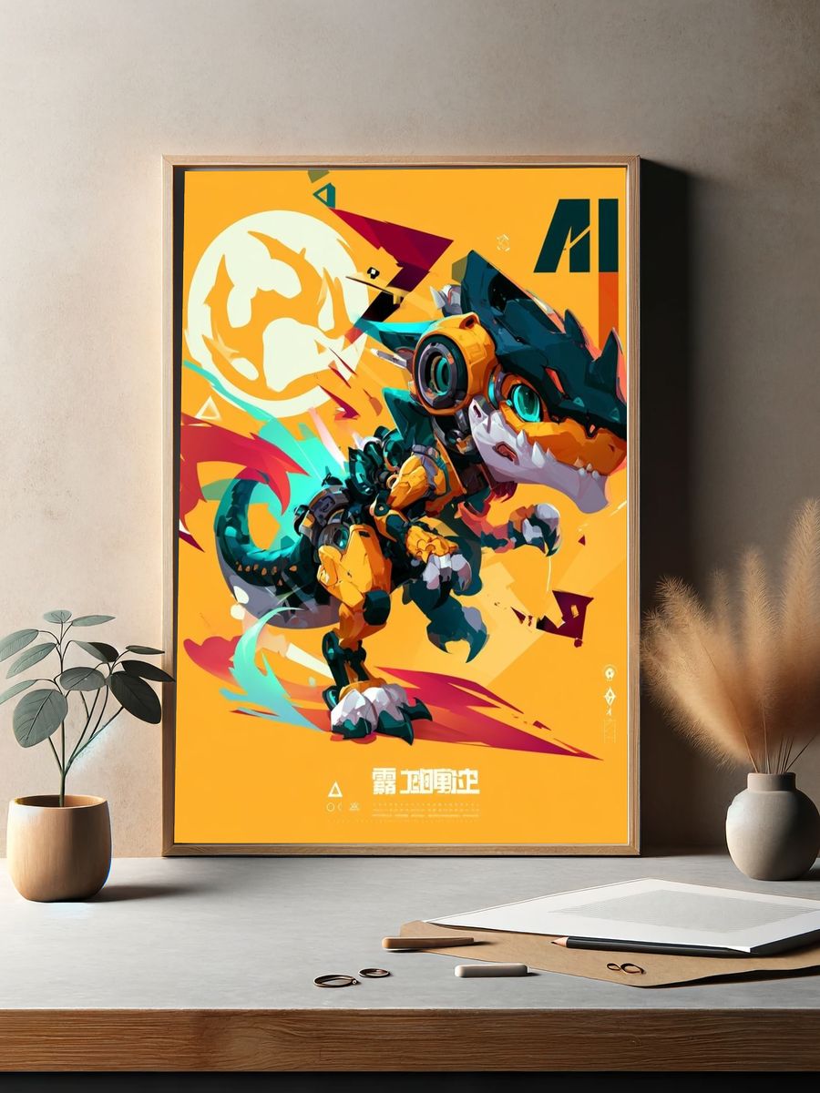 Cyber Dino Digital Art Poster. — room view 2