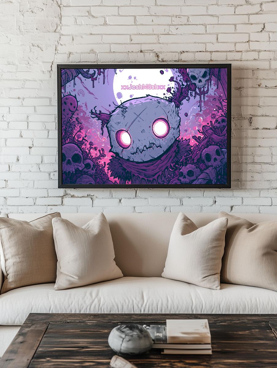 Skull Creature Neon Horror Poster. — room view 1