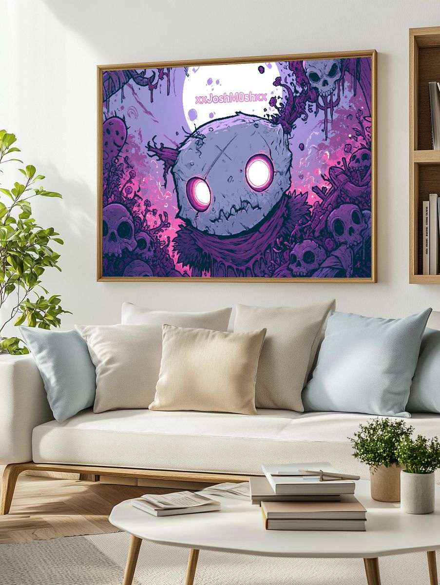 Skull Creature Neon Horror Poster. — room view 2