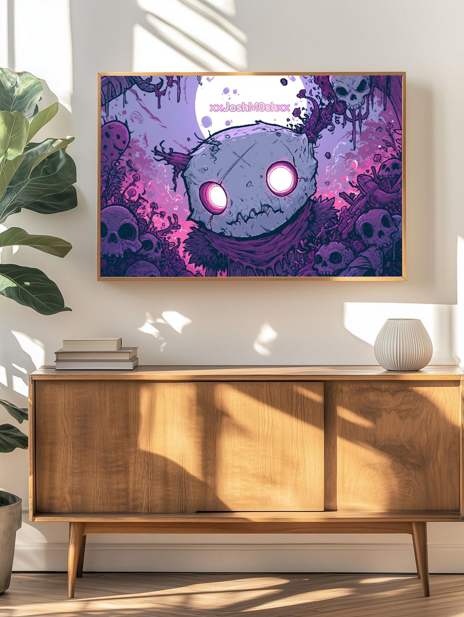 Skull Creature Neon Horror Poster. — room view 3