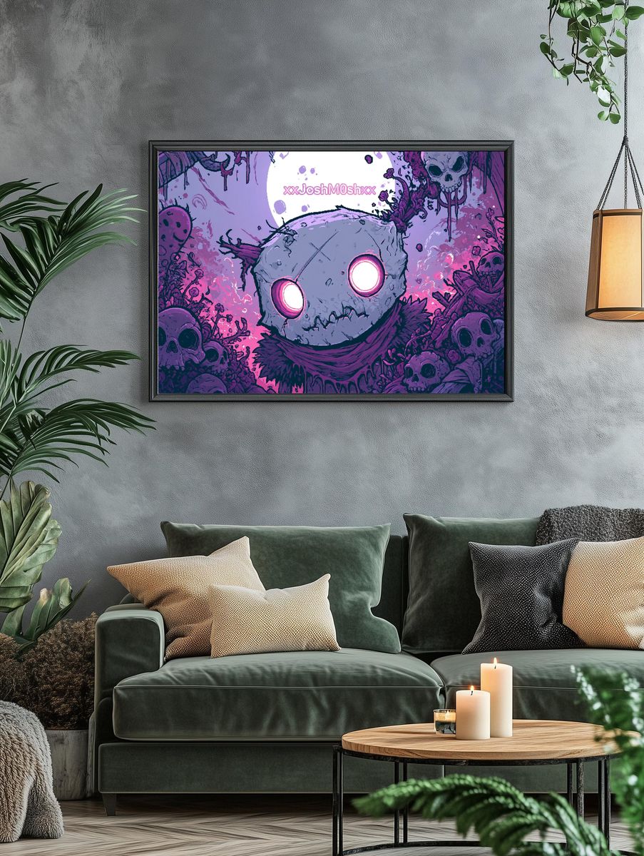 Skull Creature Neon Horror Poster. — room view 4
