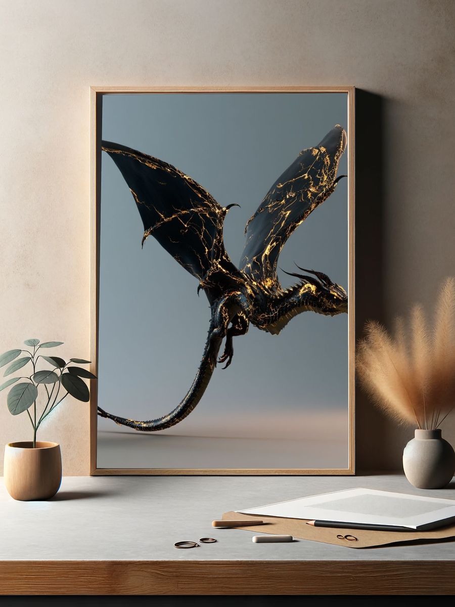 Cracked Gold Dragon Illustration Poster. — room view 2