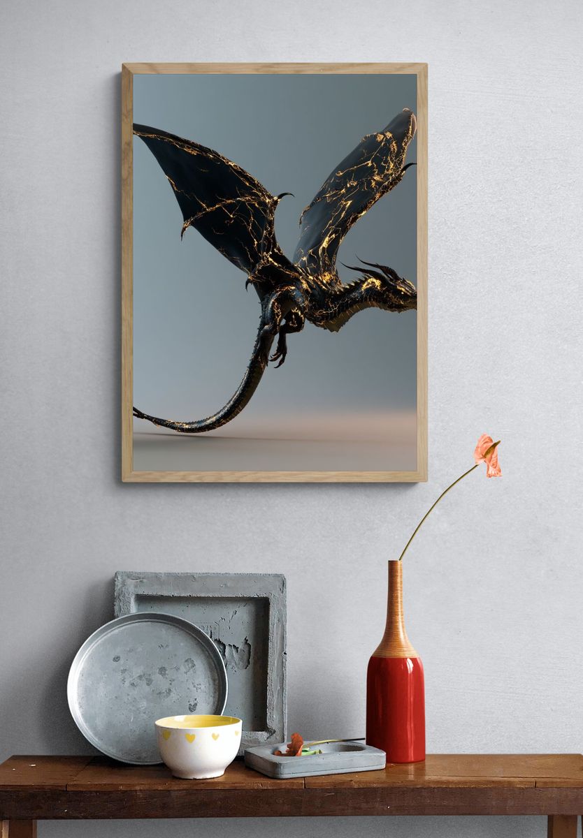 Cracked Gold Dragon Illustration Poster. — room view 3
