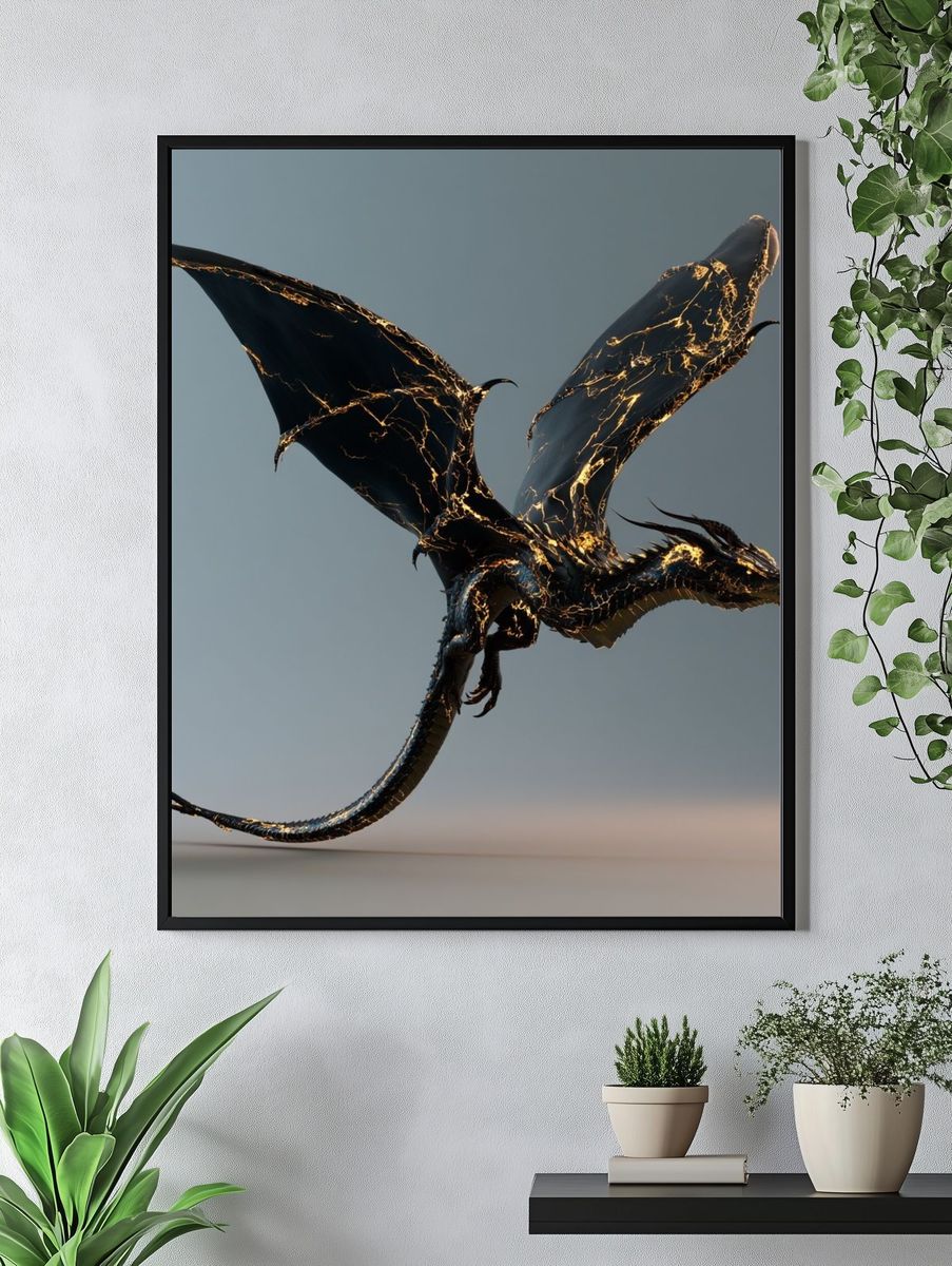 Cracked Gold Dragon Illustration Poster. — room view 4
