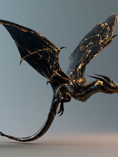 Cracked Gold Dragon Illustration Poster.