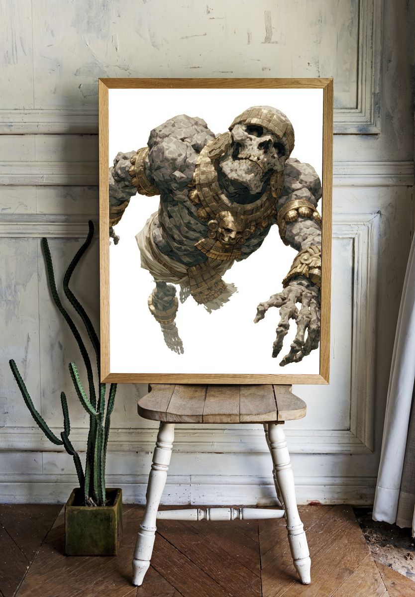 Aztec Stone Guardian Illustration Poster. room preview
