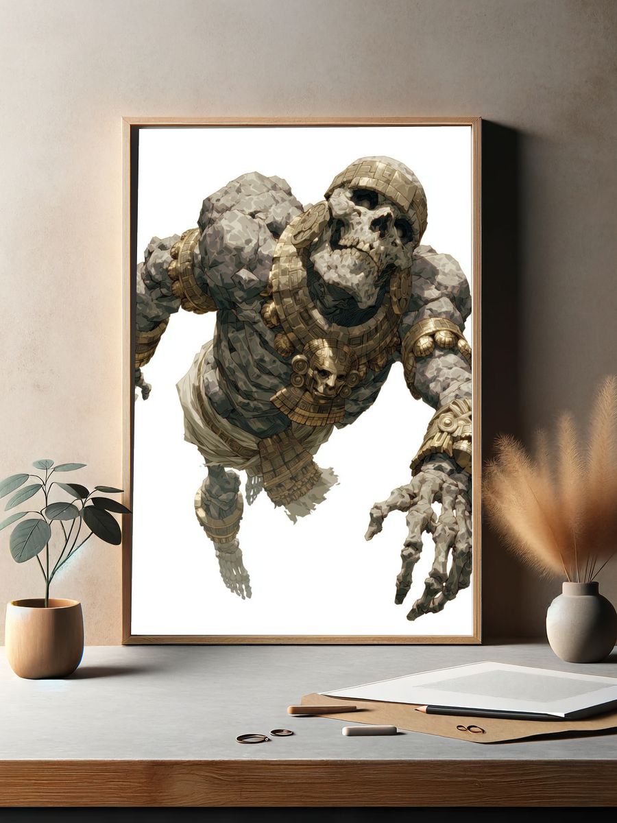 Aztec Stone Guardian Illustration Poster. — room view 2