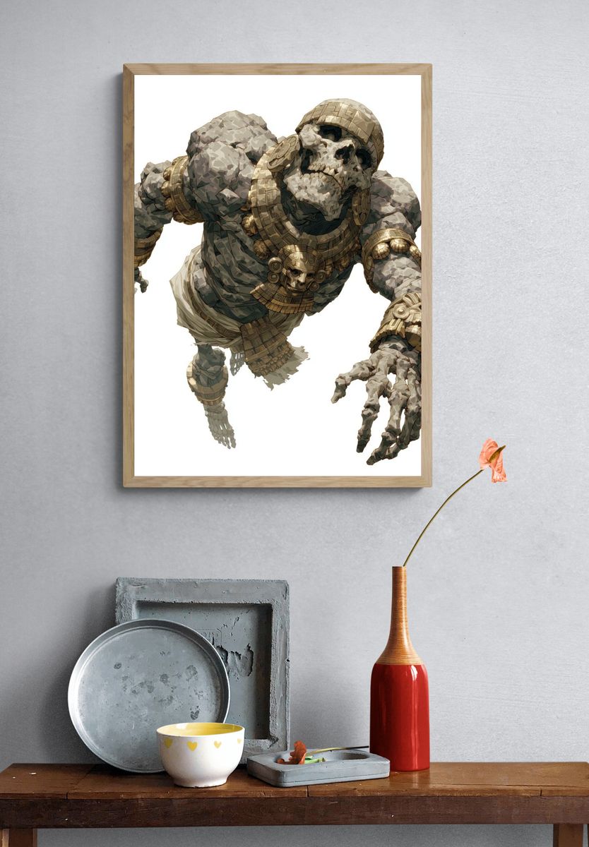 Aztec Stone Guardian Illustration Poster. — room view 3