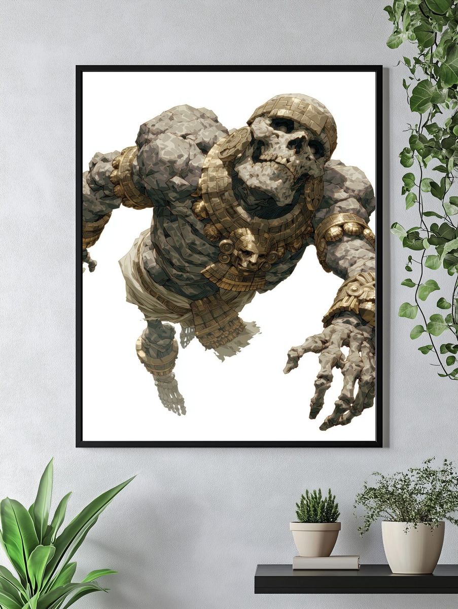 Aztec Stone Guardian Illustration Poster. — room view 4