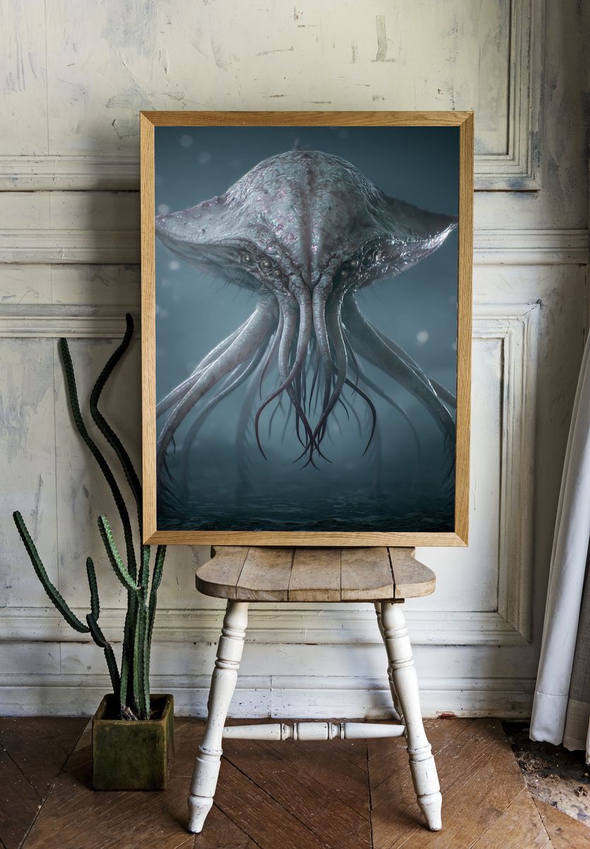 Alien Sea Creature Illustration Poster. room preview