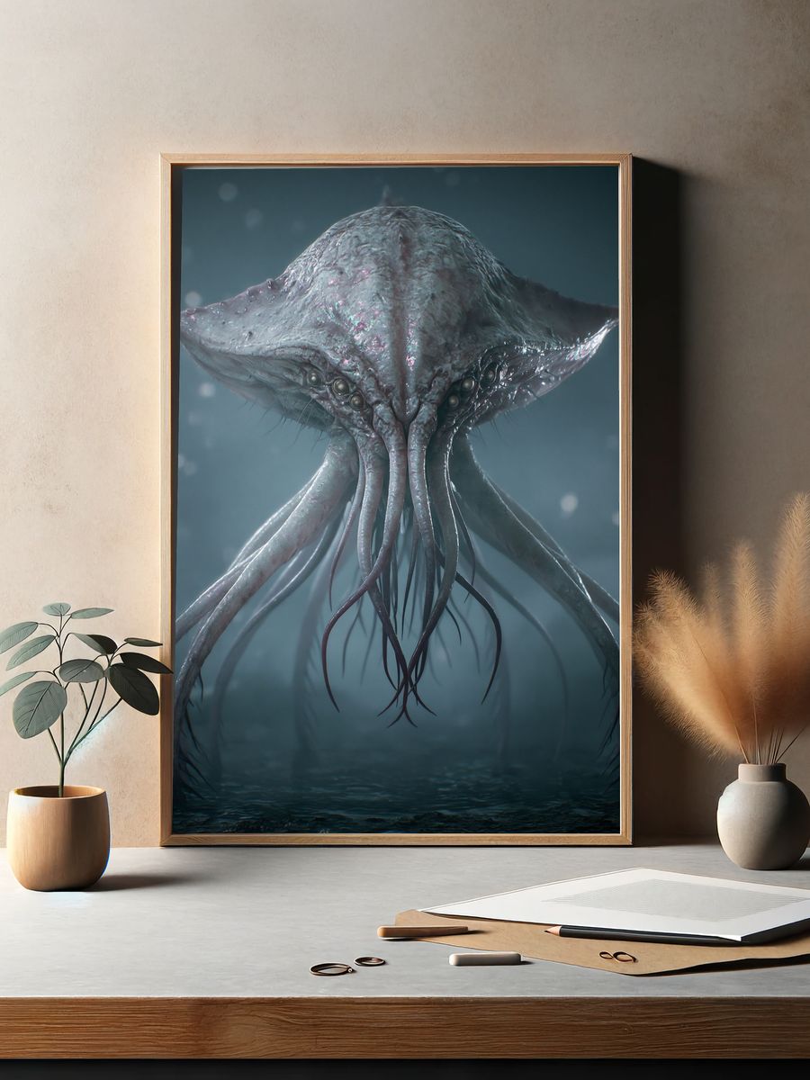 Alien Sea Creature Illustration Poster. — room view 2