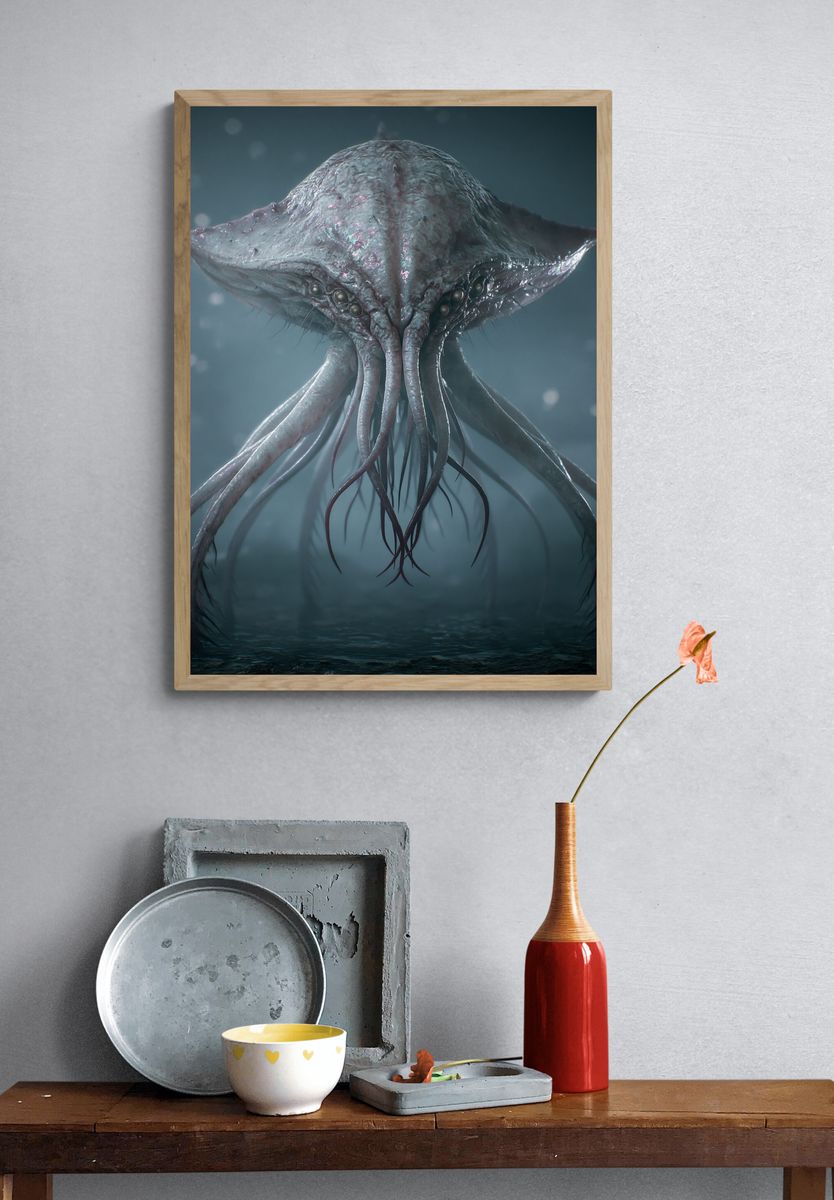 Alien Sea Creature Illustration Poster. — room view 3