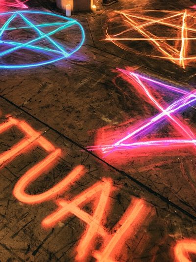 Neon Pentagrams Street Art Poster. poster