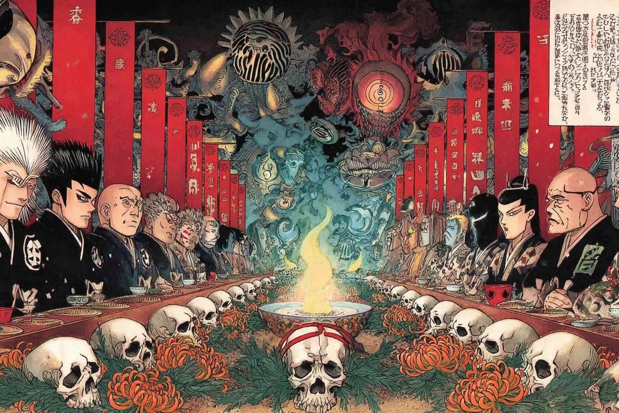 Samurai Skull Feast Illustration Poster. poster — illustration art
