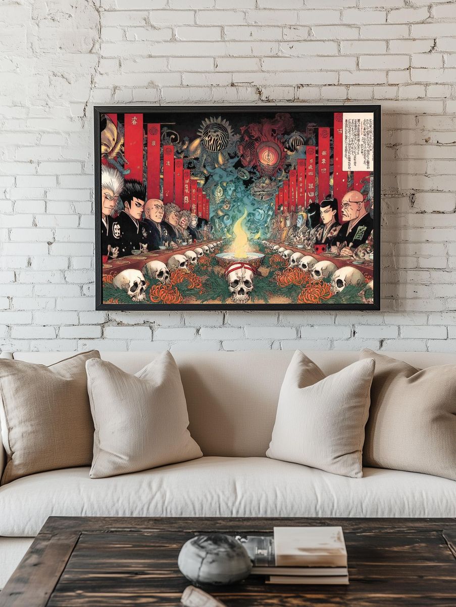 Samurai Skull Feast Illustration Poster. — room view 1