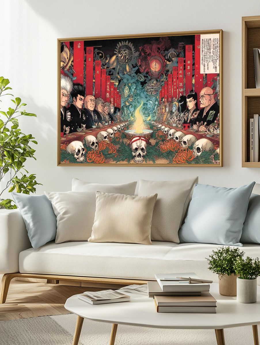 Samurai Skull Feast Illustration Poster. — room view 2