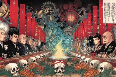 Samurai Skull Feast Illustration Poster. poster