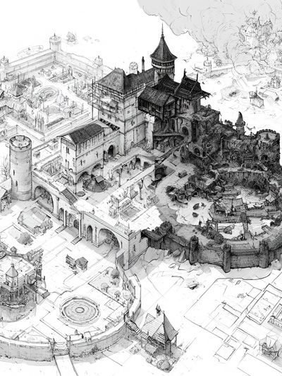 Fantasy Castle Cityscape Illustration Poster. poster