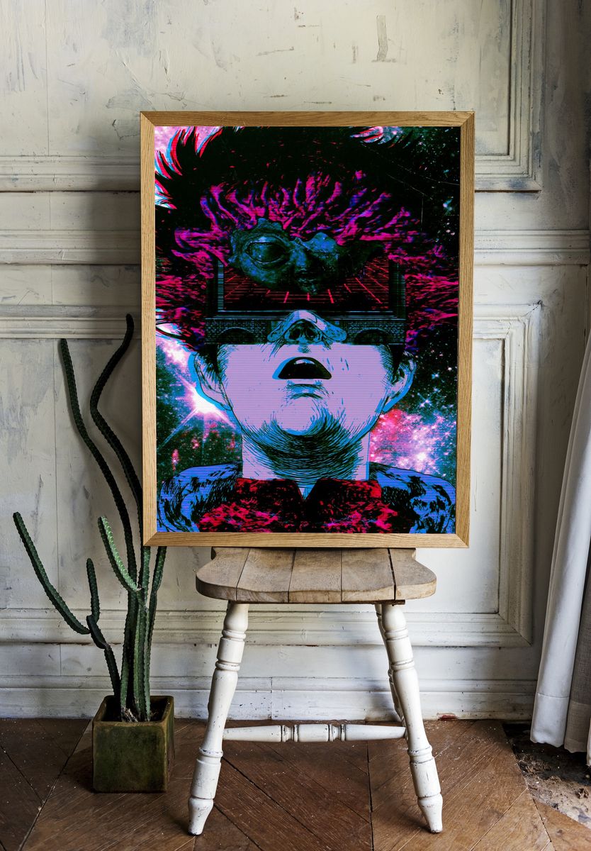 Surreal Neon Face Digital Art Poster. room preview